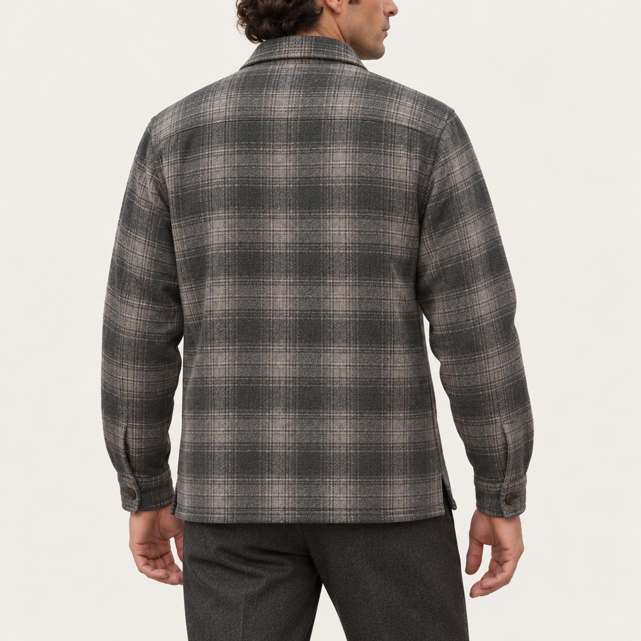 Sobrecamisa do moinho na cor Xadrez cinza, no corpo, costas