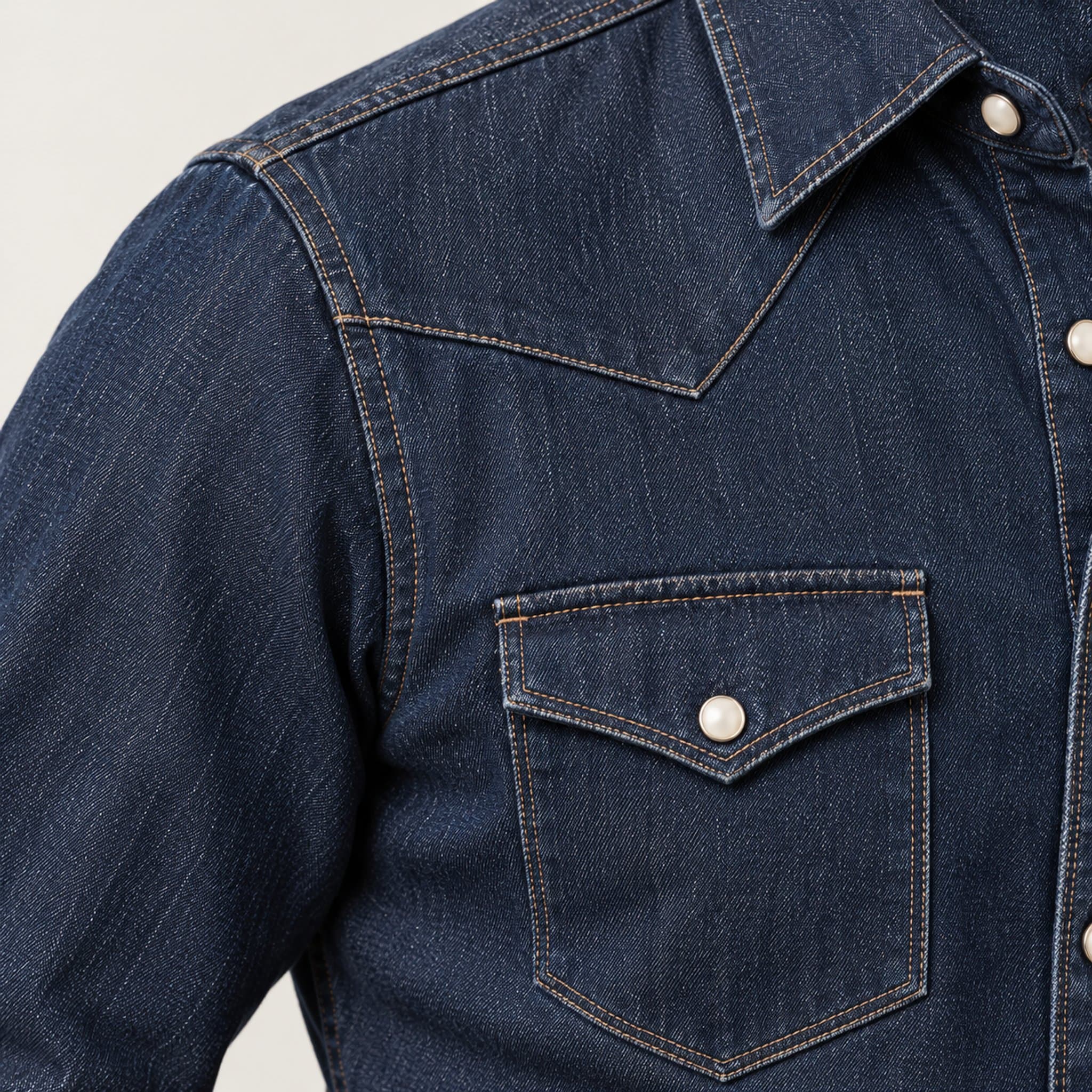 Camisa western na cor Índigo, detalhe